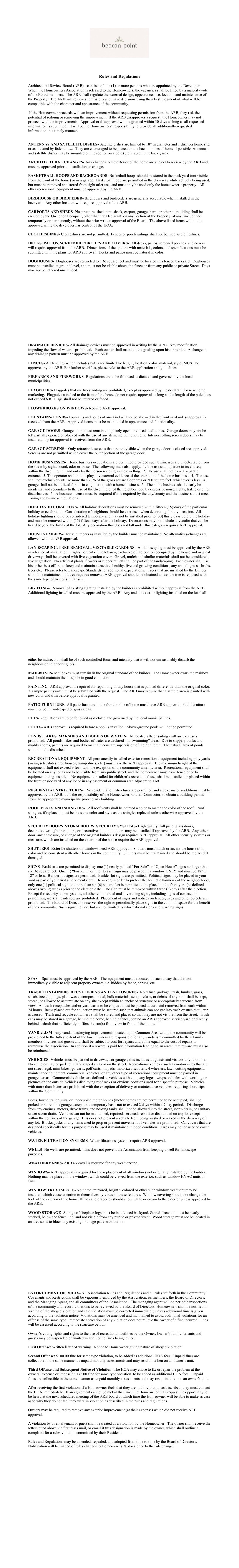 Beacon Point Rules and Regulations pages 1 through 5